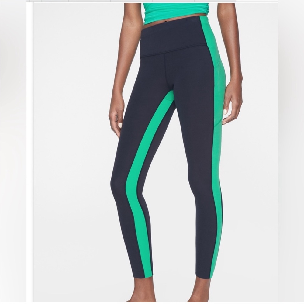 Athleta Navy & Green Color Block Leggings